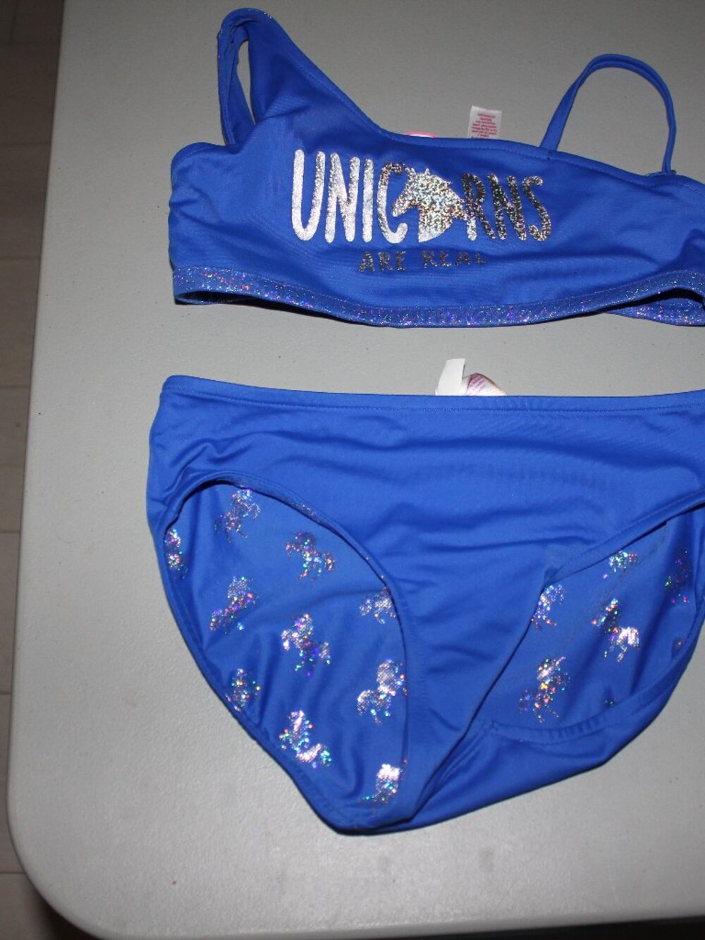 Blue Unicorn Reversibile 2 Pcs Justice Bikini Swimsuit Size 12